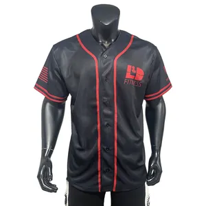 Camicie da Baseball personalizzate in poliestere con ricamo in maglia da Baseball in bianco e nero