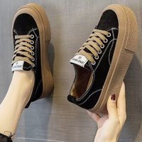 Chaussures plates sportives en toile pour femmes 2026, noires, décontractées, à lacets, semelle épaisse, baskets de marche, streetwear, pour le quotidien, lumineuses, automne