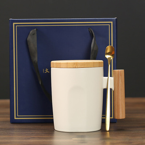 wholesale <b>ceramic</b> coffee <b>mugs</b> with wooden handle with lid <b>ceramic</b> coffee <b>mug</b> set - Product Image 5