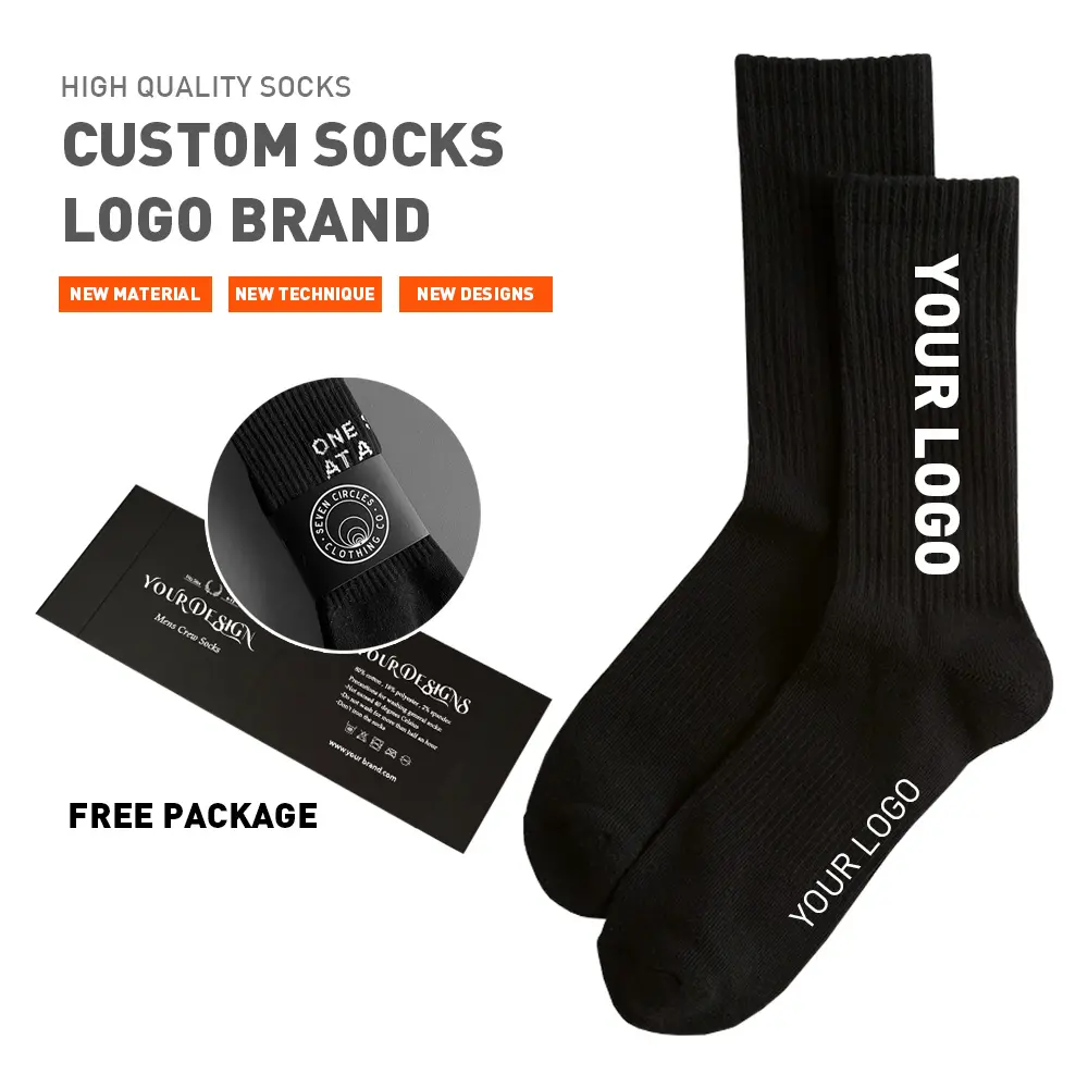 Hot Sales No Minimum Unisex Crew OEM Personalized Design Your Own Customized Black Socks Custom Logo Socks