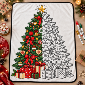 Couverture en peluche personnalisable pour colorier l'arbre de Noël, avec 24 marqueurs de couleur, en flanelle douce, pour le salon ou le canapé - Product Image 4