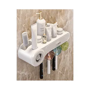 Distributore automatico di dentifricio a parete porta spazzolino antipolvere con 6 spazzole 3 tazze multifunzione per il bagno
