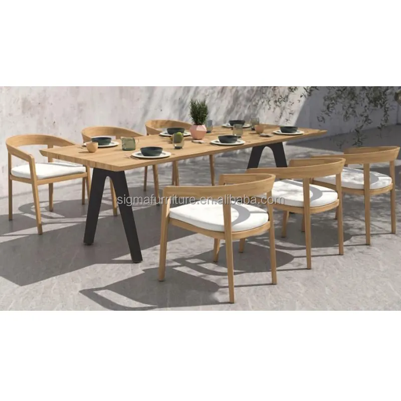 Villia garden sunroom furniture outdoor set patio teak wood dining table and chairs dining room set