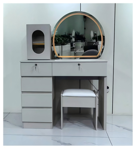 Modern <b>Makeup</b> Vanity Table with Lighted <b>Mirror</b> Storage Desk for Bedroom Furniture - Product Image 1