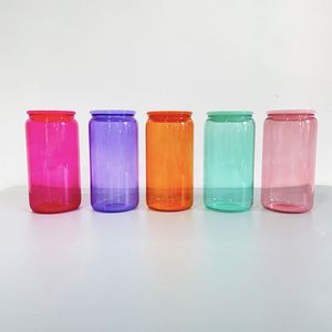 50pack Blank Sublimation Colorful 16oz <b>Beer</b> Soda Glass Can Elegant Shaped Drinking Glasses with Plastic Lids - Product Image 3