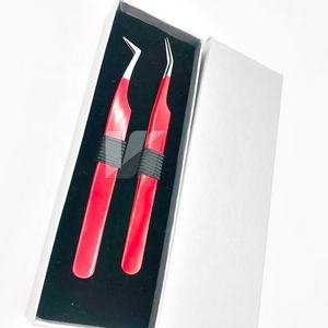 Pince à épiler d'extension de cils en acier inoxydable japonais avec logo personnalisé de haute qualité pointe pointue fortement incurvée rouge durable - Product Image 6