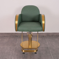 Équipement de coiffure durable, chaise de barbier rotative de luxe moderne pour salon de beauté, chaise de coiffure verte dorée pour salon de coiffure