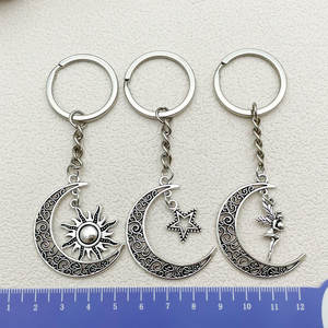 Luxury Fashion Vintage Zinc Alloy Waterproof Lightweight Crescent Pentagram Sun Star Angel <strong>Keychain</strong> Pendant - Product Image 3