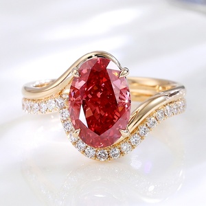 Anillo de Compromiso de Diamante Cultivado en Laboratorio con Corte Ovalado IGl de Color Rojo VVS, Joyería Personalizada de Oro Sólido de 18K, Anillo de Diamante de Lujo para Mujer para Fiesta - Product Image 2