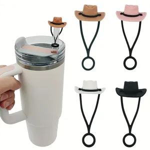 Cubierta de silicona duradera y reutilizable para pajita de vaso Stanley de 30 y 40 oz, diseño de sombrero de vaquero, bonita y protectora, para decoración de la punta de la pajita. - Product Image 1