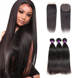 Silky Straight Hair Bundles Vendors 9A Remy Malaysian 100% Virgin Hair Weave Bundles with Lace Frontals and Closure Pre Plucked