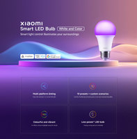 Ampoule LED Intelligente Mi A19, Couleur Blanche, Télécommande GL, Culot E27, Corps en Plastique, Alimentation CA, 806 Lumens, IRC 80, Dimmable pour