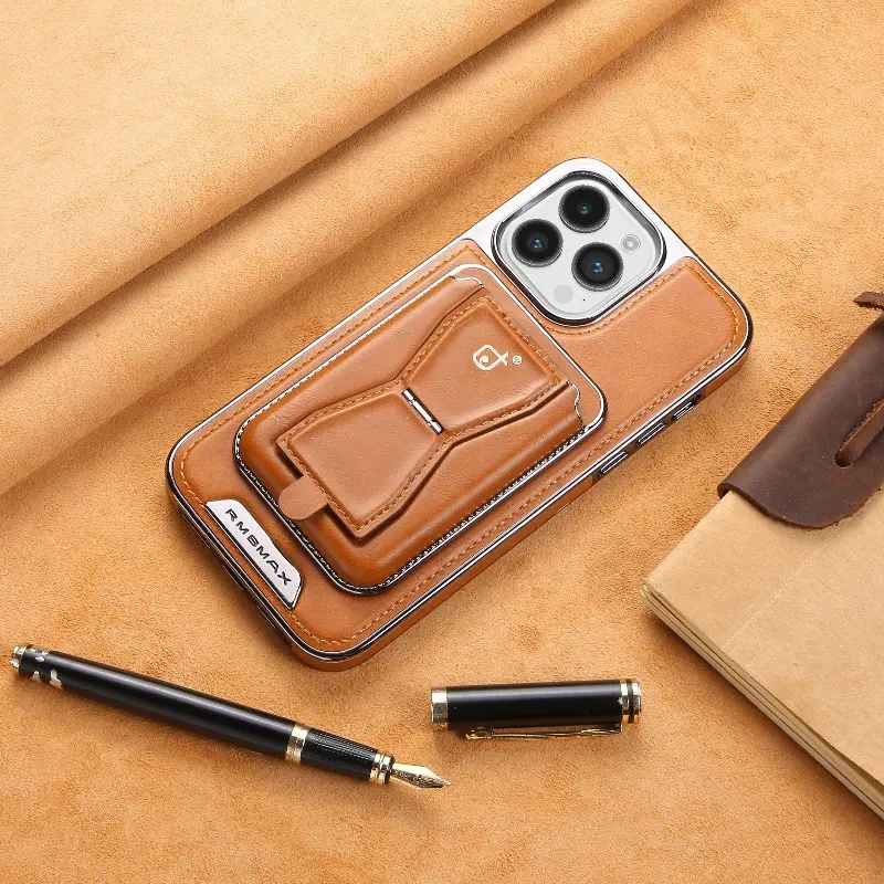 IPhone 15 Pro Max 14 스탠드 쉘 용 럭셔리 전기도금 가죽 지갑 커버 마그네틱 분리형 카드 포켓 전화 케이스