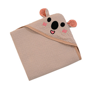 Peignoir à capuche imprimé animal pour bébés et enfants, serviette de bain carrée 80x80cm en gaze tissée - Product Image 3