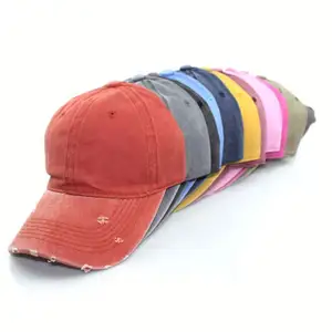 레트로 레저 야외 스포츠 모자 사용자 정의 로고 면 조정 세탁 청바지 구멍 모자 사용자 정의 야구 모자.