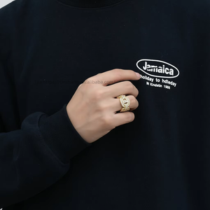 Bague Hip-hop T carrée, motif cercle mixte avec zircon, tendance, personnalisée, pour homme - Product Image 5