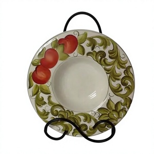 Wholesaler Iron <b>Plate</b> Rack Round Rustic Design With Pattern Black Metal <b>Stand</b> Kitchen Tableware Storage <b>Holder</b> - Product Image 1