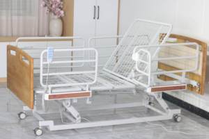 Cama de Hospital Ajustable en Altura para Cuidado en el Hogar, Cabecera de Roble Macizo, Superficie de Malla, Ruedas Silenciosas de 5 Pulgadas, Muebles de Hospital de Metal - Product Image 3