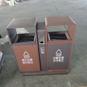 Outdoor Recycling Waste <b>Bin</b> Galvanized Steel <b>Rectangle</b> 90x33x95cm Double <b>Bin</b> For Public Use - Product Image 4