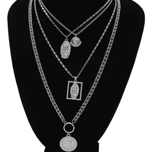 Aug Jewelry Retro Cá Tính Mặt Nổi Mặt Trang Điểm Chuỗi Áo Len Đơn Giản Nhiều Lớp Nữ Jesus Vòng Cổ