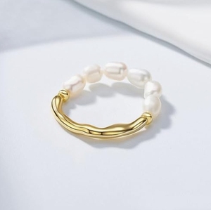 14K Gold Filled Mini Size 2-3mm Rice Pearl Adjustable Stackable <strong>Stretch</strong> Pearl <strong>Ring</strong> - Product Image 2