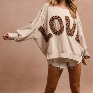 Su misura 2025 autunno nuova <span class=keywords><strong>felpa</strong></span> Casual Pullover con scritta Patchwork <span class=keywords><strong>leopardata</strong></span> top larghi manica lunga girocollo - Product Image 6