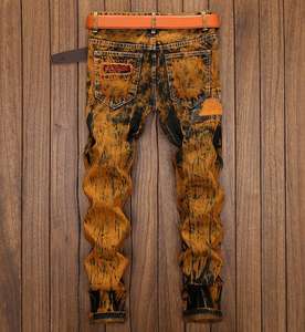 レトロスタイルメンズデニムパンツ新しいファッションメンズホールジーンズストレートカジュアルデニムヴィンテージジーンズサイズ42 - Product Image 2