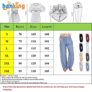 Ehanking Pantalon à jambes larges en coton et lin pour femmes, décontracté, solide, ample, à taille élastique, pantalon droit à lacets - Product Image 5