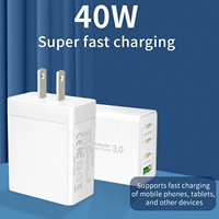 Chargeur rapide multi-ports HNT 40W GaN PD, adaptateur de voyage universel pour téléphones mobiles avec matériau ignifuge ABS+PC