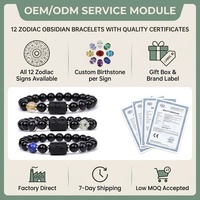 Bracelet en obsidienne noire naturelle avec 12 constellations du zodiaque, perle accentuée par pierre de naissance gravée au laser, cadeau d'astrologie personnalisé OEM