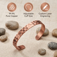 Bracelet jonc ouvert magnétique en cuivre pur à 99 %, plaqué cuivre rouge, avec cœur gravé vintage, aimant thérapeutique puissant, réglable pour le poignet