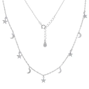 Lunes et étoiles alternées en argent plaqué 925, collier chaîne en argent, vente en gros, bijoux en argent