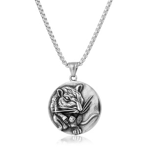 Collar con colgante de rata de acero inoxidable yunnique, diseño del zodiaco animal, joyería de moda para hombre, cadena de 60cm, Color plateado - Product Image 1