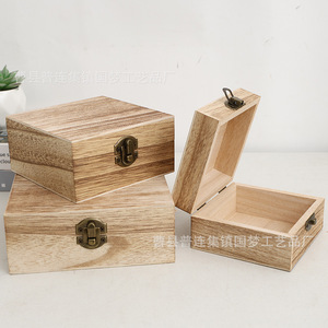 กล่องเก็บของไม้เพาโลเนียแบบเปิดฝา 10x10x6 ซม. กล่องใส่เครื่องประดับไม้สไตล์วินเทจ กล่องของขวัญสำหรับวางบนโต๊ะ - Product Image 3