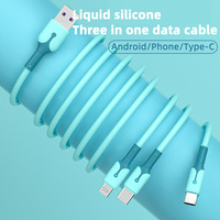 Kabel Data pengisi daya USB 3 in 1 silikon cair terlaris kabel pengisian daya USB Universal Multi USB