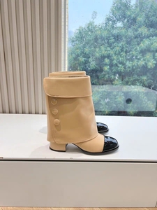 Women's Fashion Two-Tone Vintage Inspired Ankle Boots Toe Solid Button Decor <b>High</b> Heel Waterproof Breathable Thermal Summer - Product Image 4