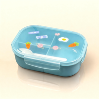 Boîte à bento en plastique durable A11, résistante aux fuites, 3 compartiments, réchauffable, de qualité alimentaire, avec couvercle et cuillère