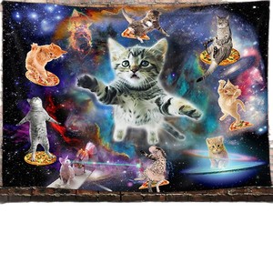 Tapiz de Poliéster con Diseño de Gato Espacial y Galaxia, Decoración de Pared Impresa, Lavable a Máquina, Venta al Por Mayor - Product Image 5