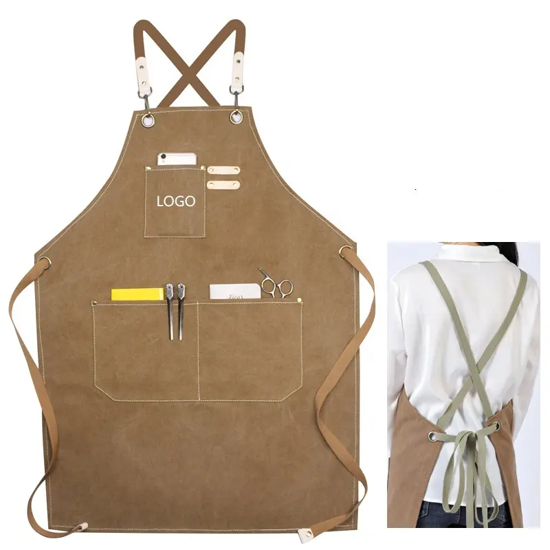 Wholesale High Quality Black Cotton Canvas Coffee Shop Tool Work Florist Garden Stylish Apron With Adjustable Buckle