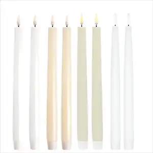 Flameless Bright Tall Yellow Color Pattern Customized Led Flashing Flicker Taper Dinner Slim Wax Fake Candle Stick With Remote C