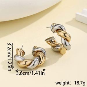 Pendientes de Aleación de Zinc Chapados en Oro de 18K, Estilo Europeo Americano, Modernos, Unisex, Geométricos, Adornados con Diamantes - Product Image 2