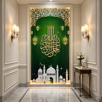 Peinture sur cristal de calligraphie islamique vert-or, art mural de mosquée, art déco vertical, décoration intérieure, décoration murale pour salle de prière musulmane
