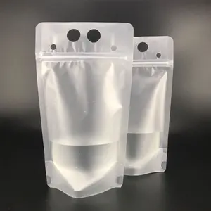 Malha de plástico para bebidas, venda por atacado de qualidade alimentar impresso padrão transparente fosco recarregável saco de zíper para bebidas com canudo