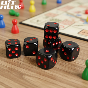Dés en acrylique à 6 faces HTDC03, coins arrondis, noirs avec points rouges, dés DND pour la vente en gros - Product Image 1