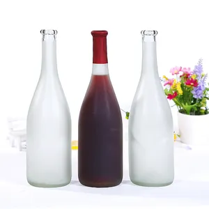 High Quality Frosted Empty 750ml Big Belly Beverage Liquor Vodka Glass Red Wine Bottle with Cork Stopper