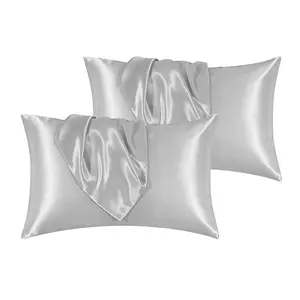 Özel Logo baskılı boş süper yumuşak ipek saten yastık kılıfı % 100% Polyester saten yastık kılıfı