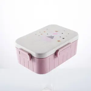 Kids Carton Lunch Doos Leuke Tarwe Stro Plastic En Tarwe Stro Lunchbox Bestseller Container Voor School Kinderen