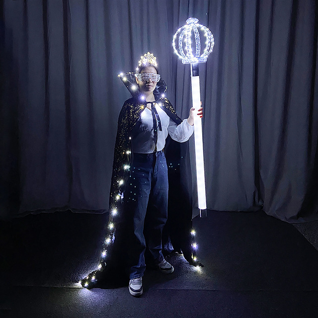 LED Queen's Scepter Set Women's Stage Performance Costume Luminous Light-Up Dress with Polyester Material for Ballroom Dancing