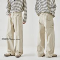 Pantalon décontracté homme printemps-été 2025 en sergé de coton respirant et doux au toucher, coupe ample, jambe droite, taille élastique, style urbain streetwear