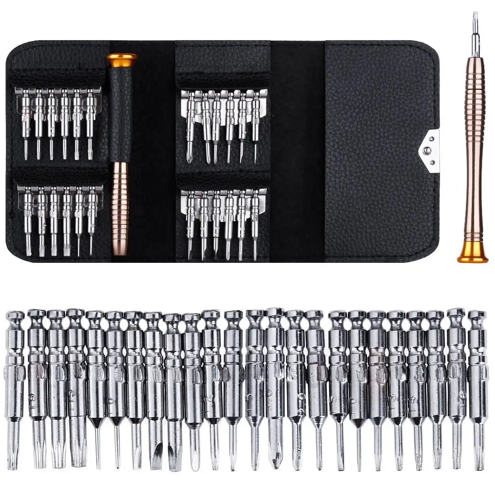 2024 Lederkoffer 25-In-1 Torx-Schraubendreher-Set Mobilfunkreparatur-Werkzeugkasten Multitool-Handwerkzeuge für Iphone Uhr Tablet PC